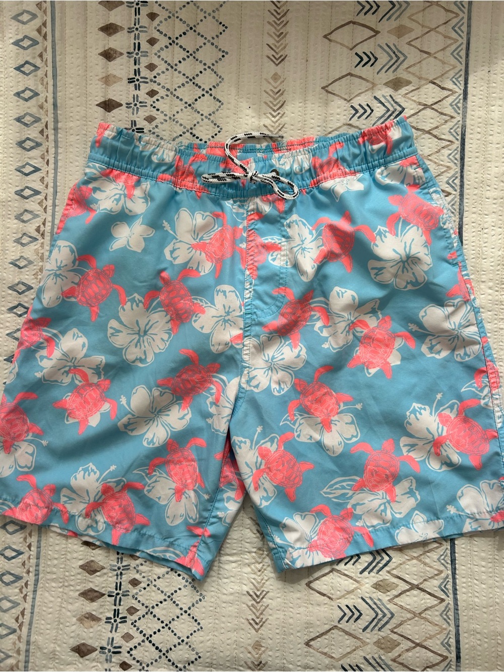 SnapperRock boys Light Blue Floral Swim Shorts with Coral Turtles size 16